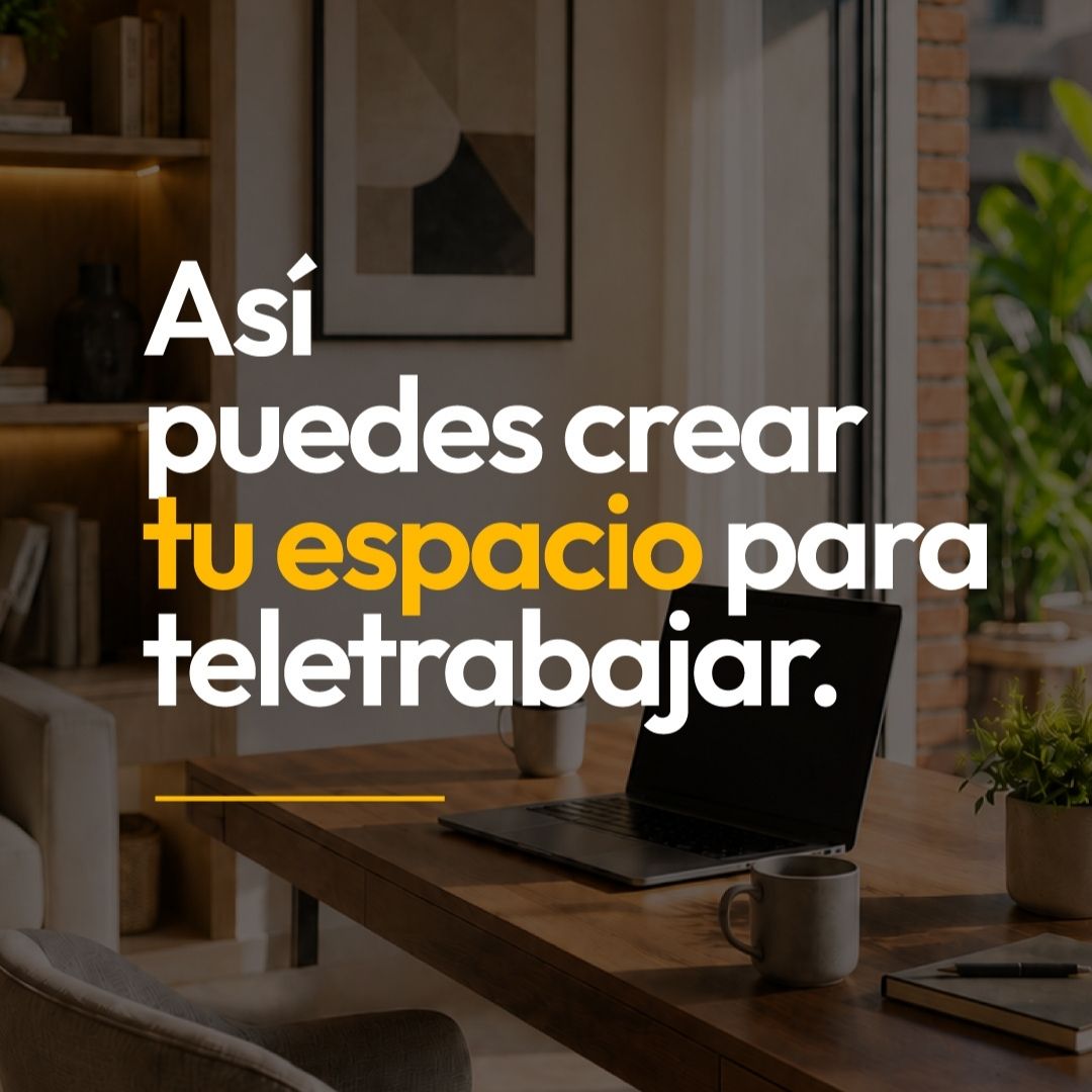 Espacio de teletrabajo en casa integrado en el salón